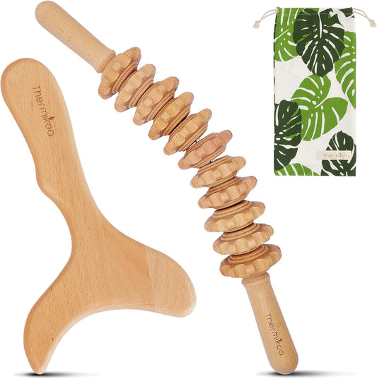 Kit Massage Corps Maderotherapie De Rouleau De Massage anti Cellulite Et Spatule De Modelage Pour Le Drainage Lymphatique, Appareil anti Cellulite, Kit De Massage Bois Avec Sac De Rangement Thermikoa