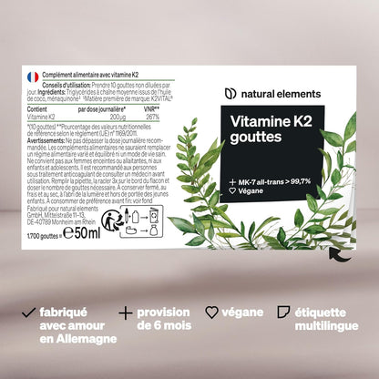 200 Μg De Vitamine K2 MK-7 – 1 700 Gouttes (50 Ml) – Teneur All-Trans >99,7% (K2VITAL® De Kappa) – Produit Testé En Laboratoire, Végan, Fortement Dosé