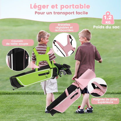 Ensemble Complet De Clubs De Golf Junior Pour Enfants De 11 À 13 Ans Driver #1 Hybride #5 Fers #7 #9 #S Et Putter Sac Trépied Avec Capuche Anti-Pluie Bleu/Rose/Vert