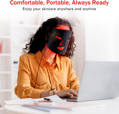 Masque Led Visage Luminothérapie, 3 Couleurs Masque Led Masque Visage, Masque Facial LED Convient À Tous Les Types De Peau Aux Soins Du Visage Noir