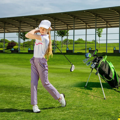 Ensemble Complet De Clubs De Golf Junior Pour Enfants De 11 À 13 Ans Driver #1 Hybride #5 Fers #7 #9 #S Et Putter Sac Trépied Avec Capuche Anti-Pluie Bleu/Rose/Vert