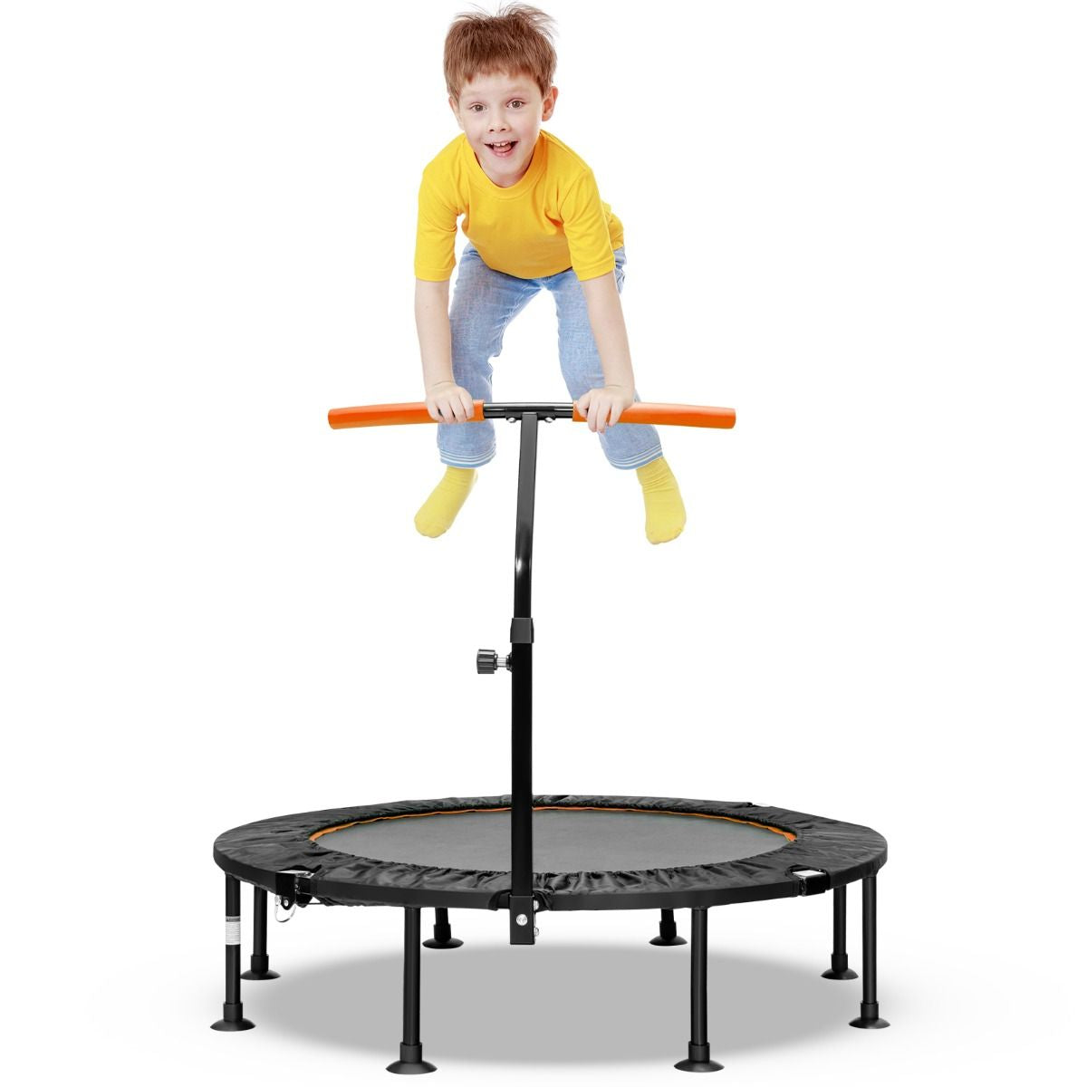 Mini Trampoline D'Intérieur Pliable Ø110Cm Avec Poignée Réglable En Hauteur Trampoline De Fitnesss Avec Tapis De Saut En PP Charge 100Kg Orange/Vert