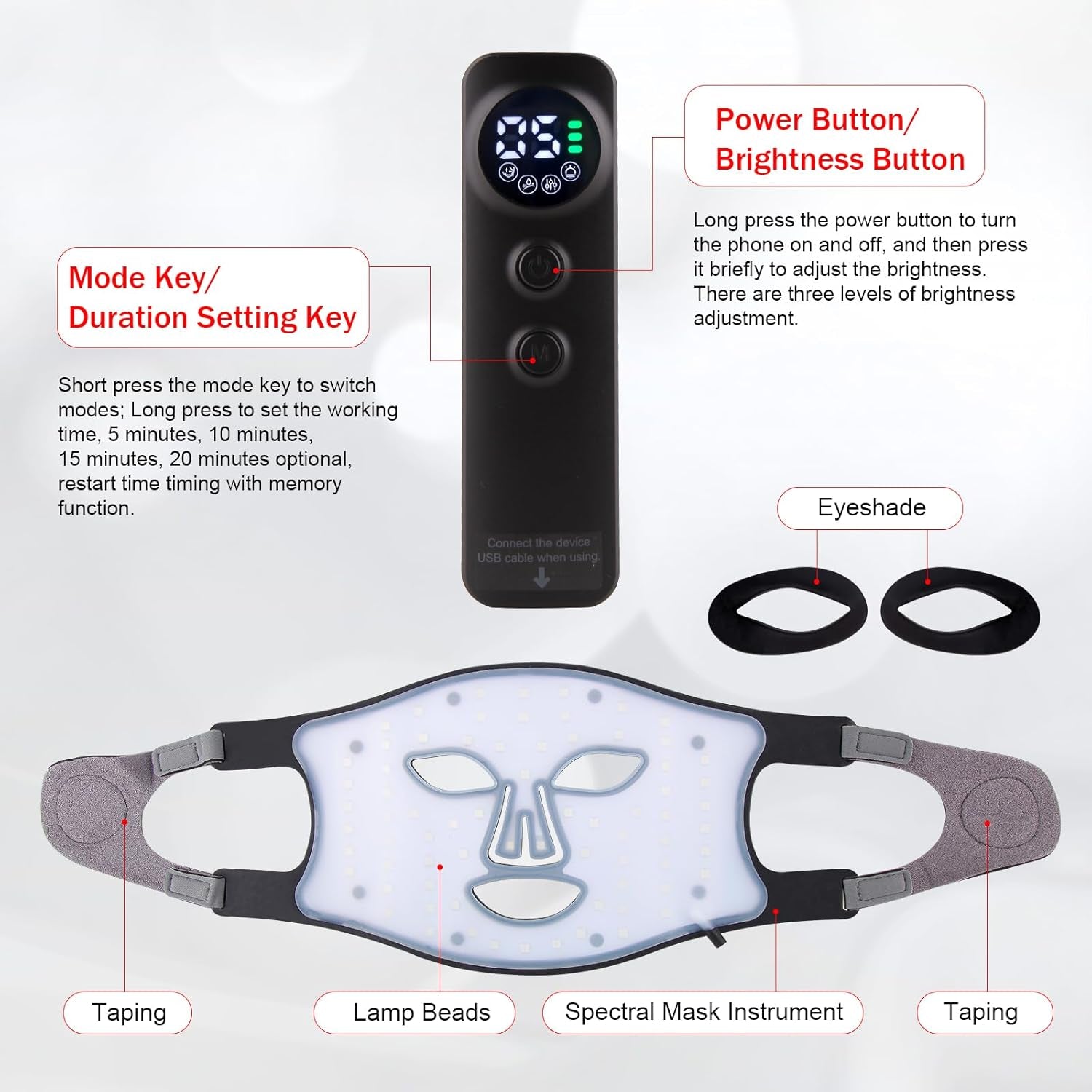 Masque Led Visage Luminothérapie, 3 Couleurs Masque Led Masque Visage, Masque Facial LED Convient À Tous Les Types De Peau Aux Soins Du Visage Noir