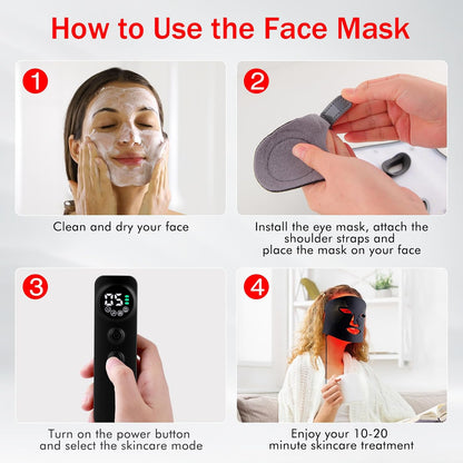Masque Led Visage Luminothérapie, 3 Couleurs Masque Led Masque Visage, Masque Facial LED Convient À Tous Les Types De Peau Aux Soins Du Visage Noir