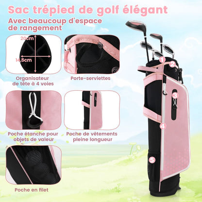 Ensemble Complet De Clubs De Golf Junior Pour Enfants De 11 À 13 Ans Driver #1 Hybride #5 Fers #7 #9 #S Et Putter Sac Trépied Avec Capuche Anti-Pluie Bleu/Rose/Vert