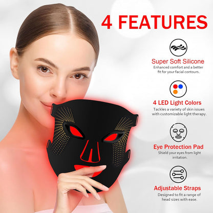 Masque Led Visage Luminothérapie, 3 Couleurs Masque Led Masque Visage, Masque Facial LED Convient À Tous Les Types De Peau Aux Soins Du Visage Noir