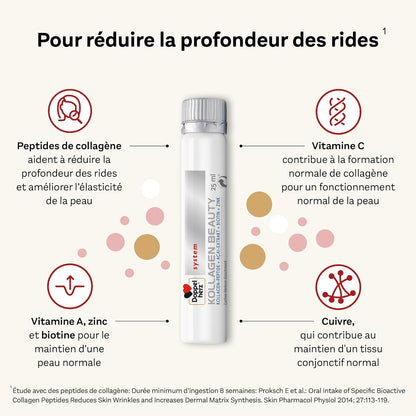 – Kollagen Beauty – Peptides De Collagène Pour Une Peau Saine Et plus Élastique – Extrait D'Açaï, Biotine Et Zinc – Goût Litchi-Melon – 30 Flacons De 25Ml