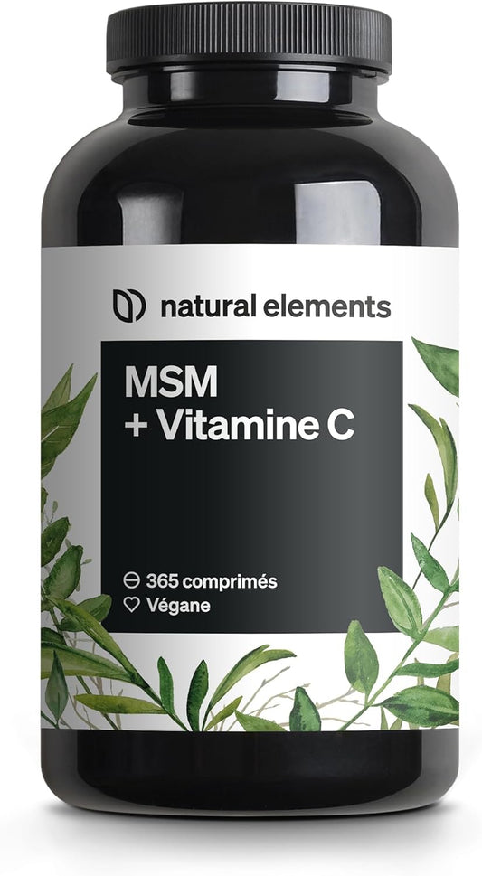 MSM 2000Mg + Vitamine C Naturelle – 365 Comprimés Au Lieu De Gélules – Méthylsulfonylméthane – Hautement Dosé, Végane – Contrôlé En Laboratoire En Allemagne