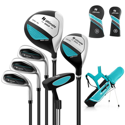 Ensemble Complet De Clubs De Golf Junior Pour Enfants De 11 À 13 Ans Driver #1 Hybride #5 Fers #7 #9 #S Et Putter Sac Trépied Avec Capuche Anti-Pluie Bleu/Rose/Vert
