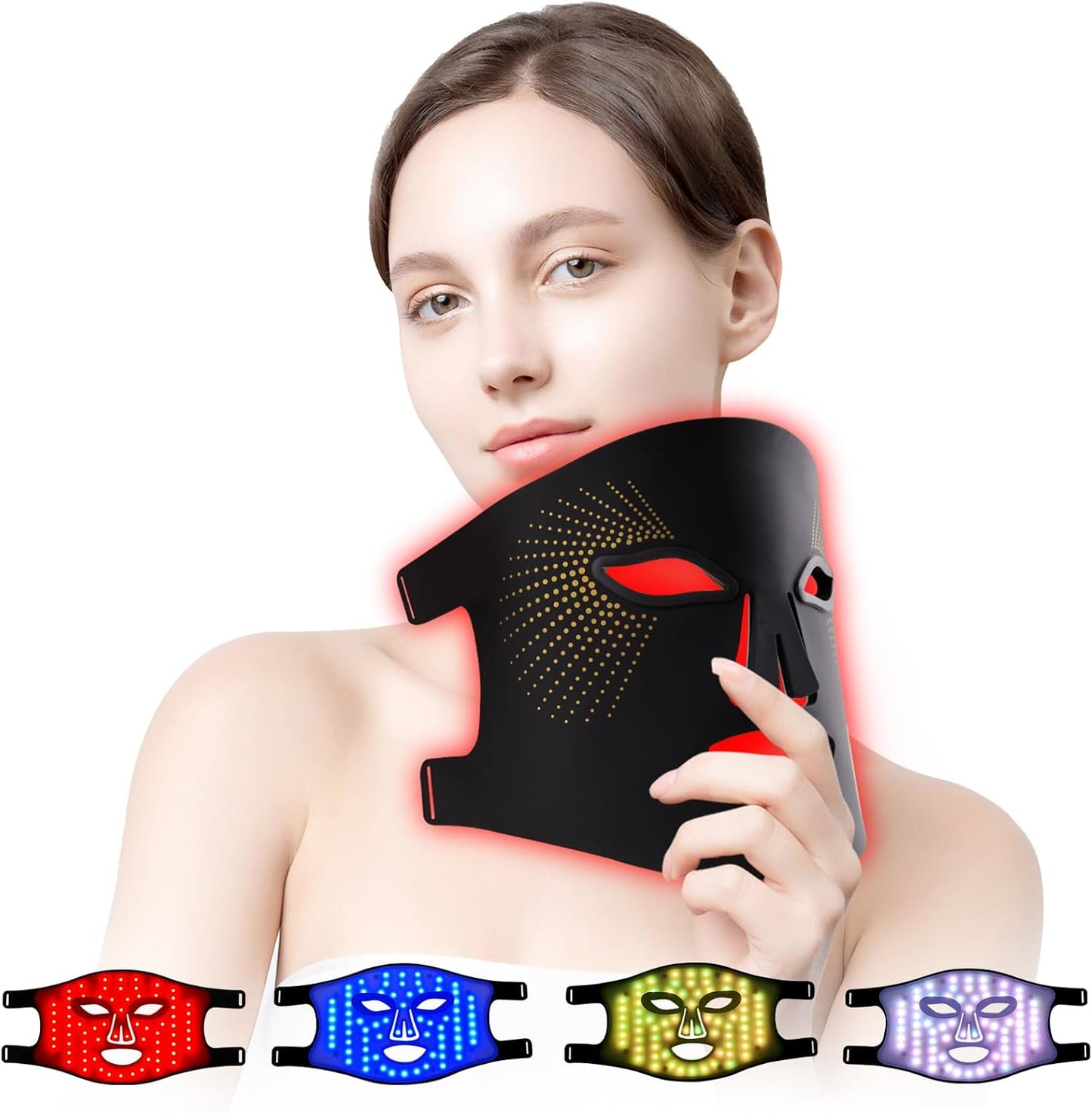 Masque Led Visage Luminothérapie, 3 Couleurs Masque Led Masque Visage, Masque Facial LED Convient À Tous Les Types De Peau Aux Soins Du Visage Noir