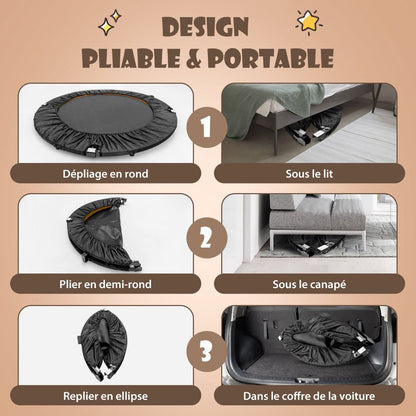 Mini Trampoline D'Intérieur Pliable Ø110Cm Avec Poignée Réglable En Hauteur Trampoline De Fitnesss Avec Tapis De Saut En PP Charge 100Kg Orange/Vert