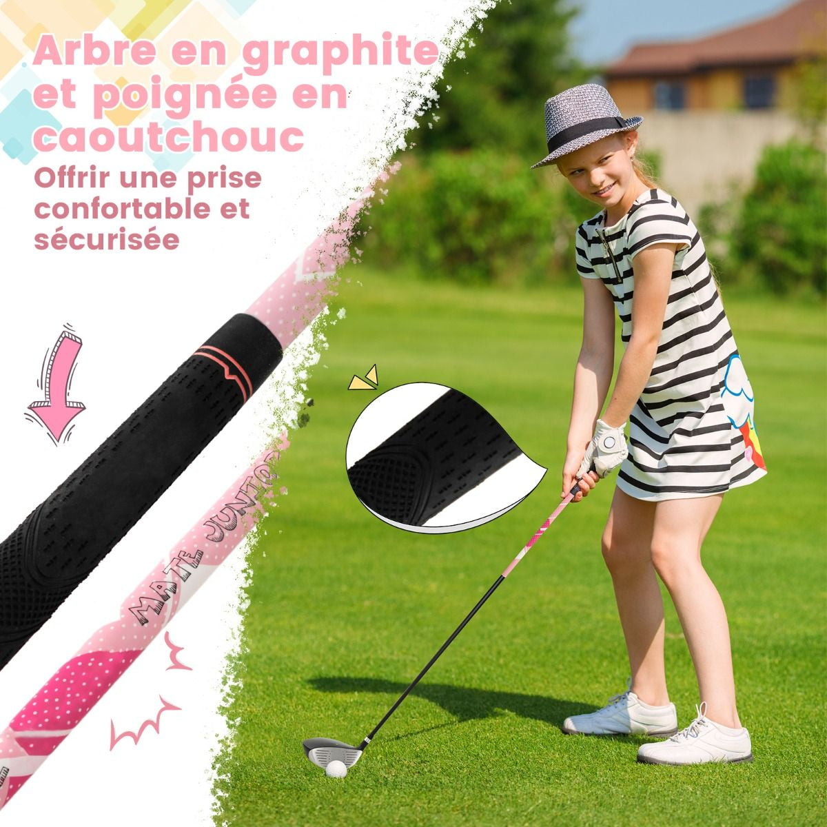 Ensemble Complet De Clubs De Golf Junior Pour Enfants De 11 À 13 Ans Driver #1 Hybride #5 Fers #7 #9 #S Et Putter Sac Trépied Avec Capuche Anti-Pluie Bleu/Rose/Vert