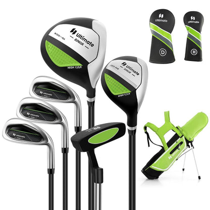 Ensemble Complet De Clubs De Golf Junior Pour Enfants De 11 À 13 Ans Driver #1 Hybride #5 Fers #7 #9 #S Et Putter Sac Trépied Avec Capuche Anti-Pluie Bleu/Rose/Vert