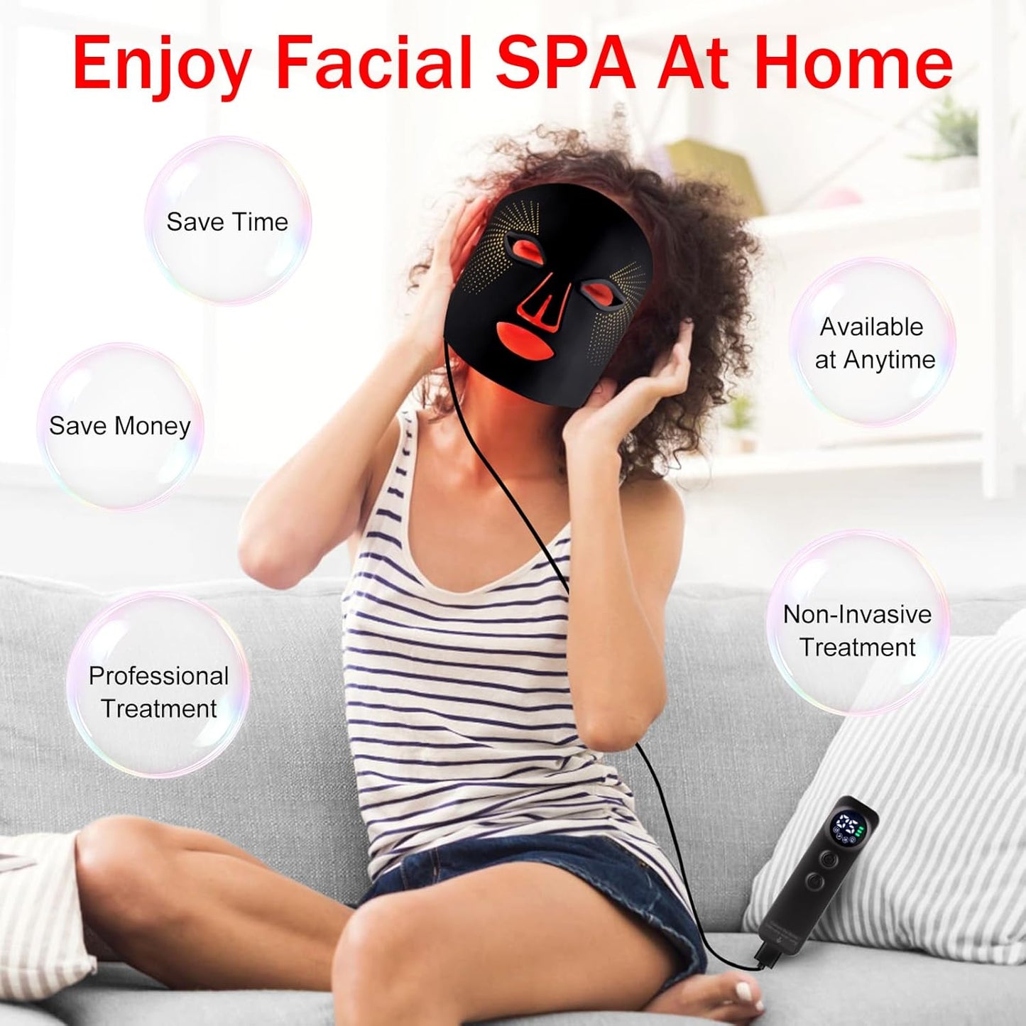 Masque Led Visage Luminothérapie, 3 Couleurs Masque Led Masque Visage, Masque Facial LED Convient À Tous Les Types De Peau Aux Soins Du Visage Noir