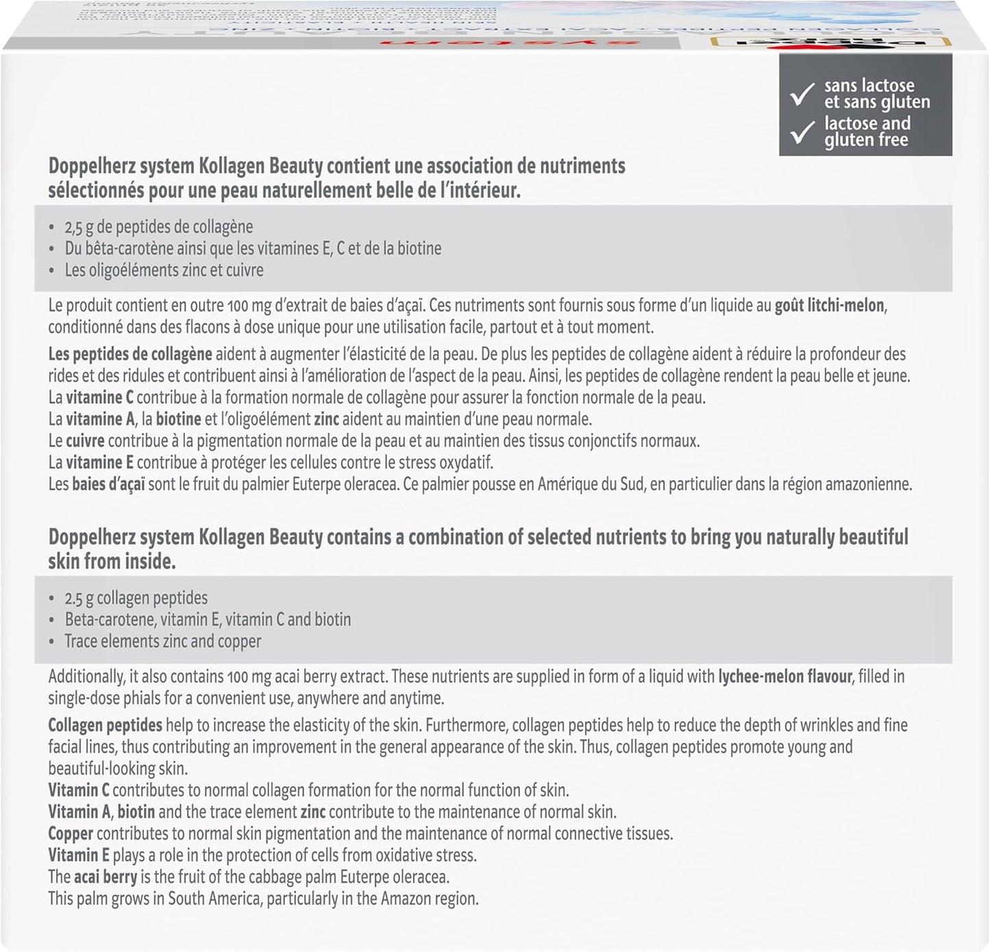 – Kollagen Beauty – Peptides De Collagène Pour Une Peau Saine Et plus Élastique – Extrait D'Açaï, Biotine Et Zinc – Goût Litchi-Melon – 30 Flacons De 25Ml